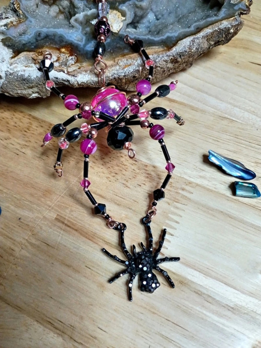 Beaded Spider Ornament in Pink & Black